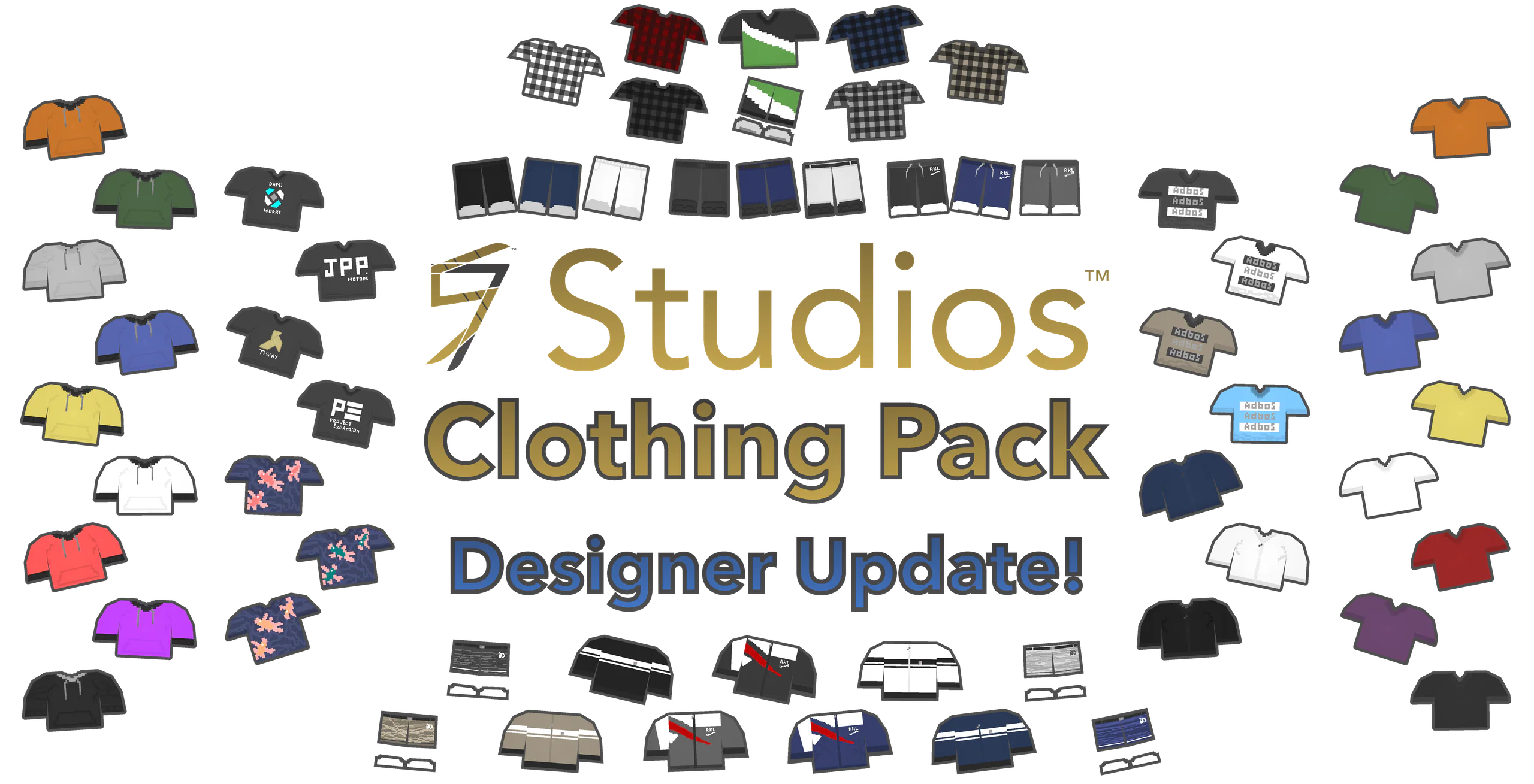 Clothing Pack Designer Update banner: the jackets, hoodies, shirts and jeans