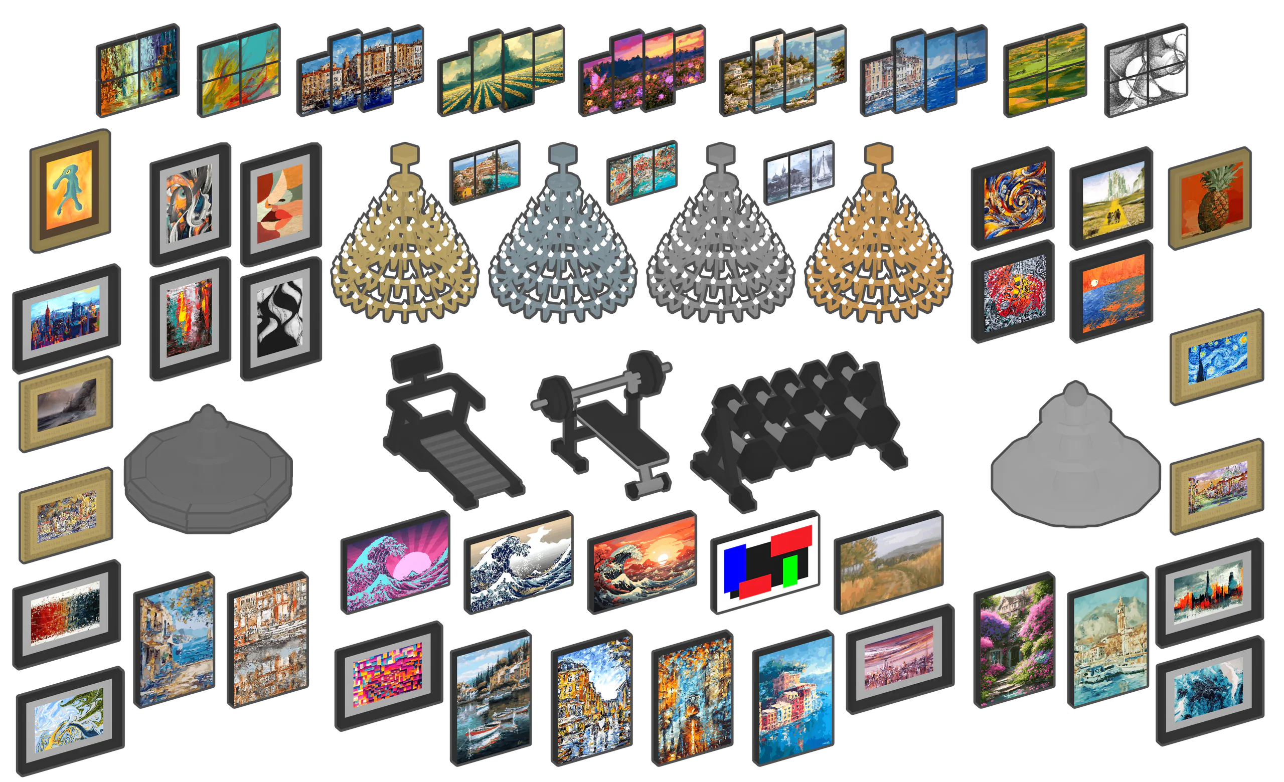 Furniture Pack Painting Update banner: the new paintings, fountains and chandeliers