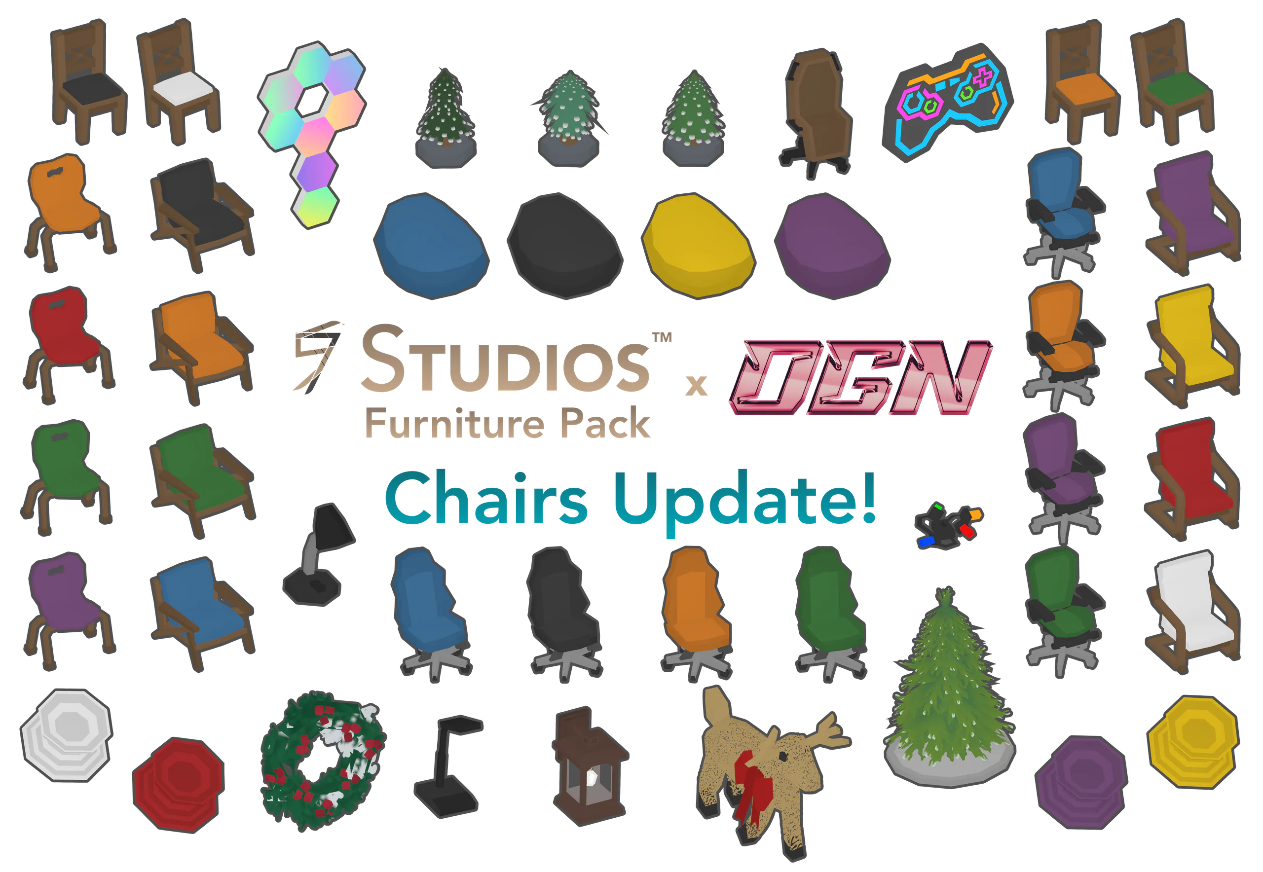Furniture Pack Chair Update banner: the new chairs and Christmas pieces