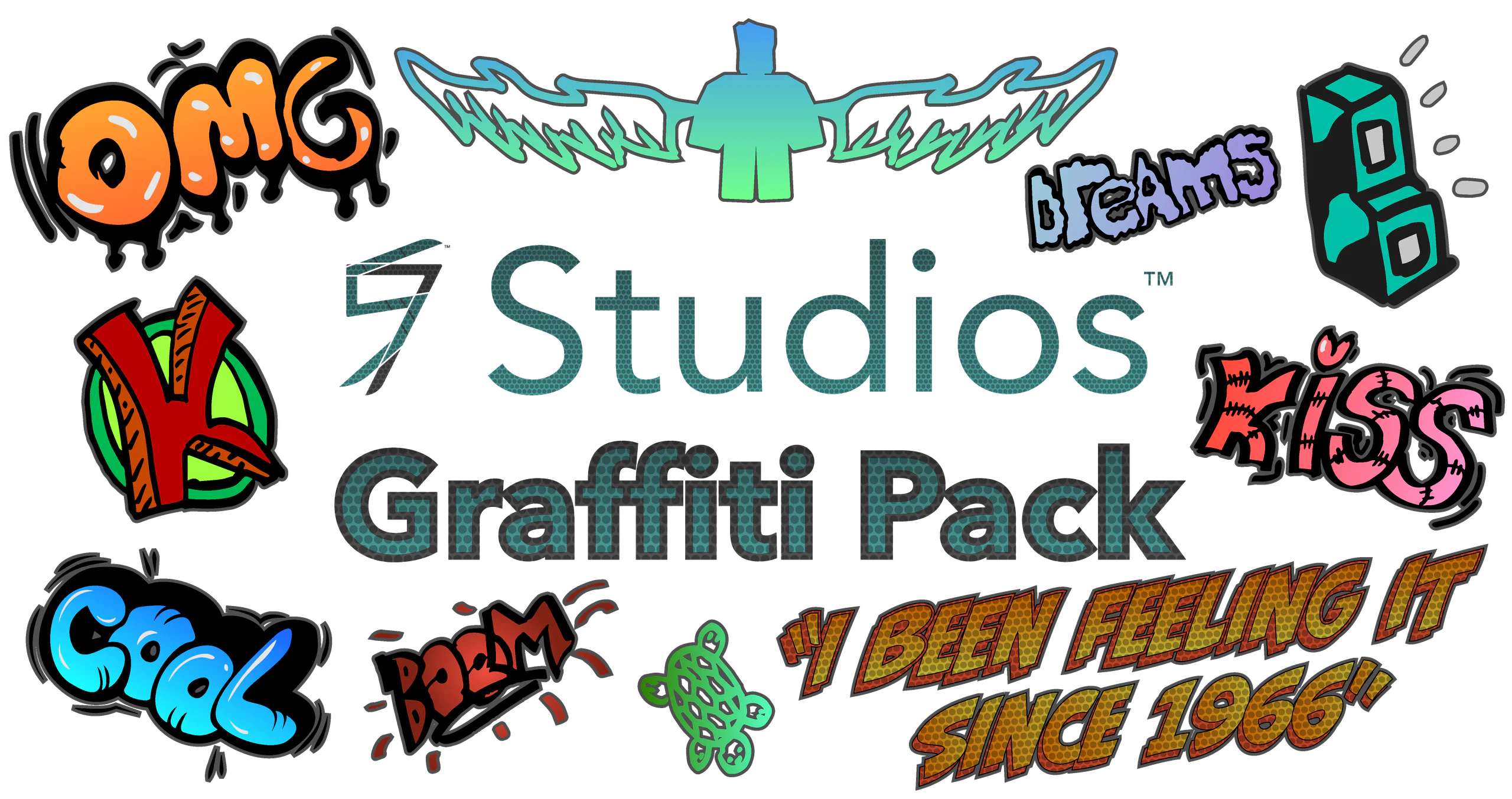 Graffiti Pack banner: the pack's wordmark over graffiti pieces
