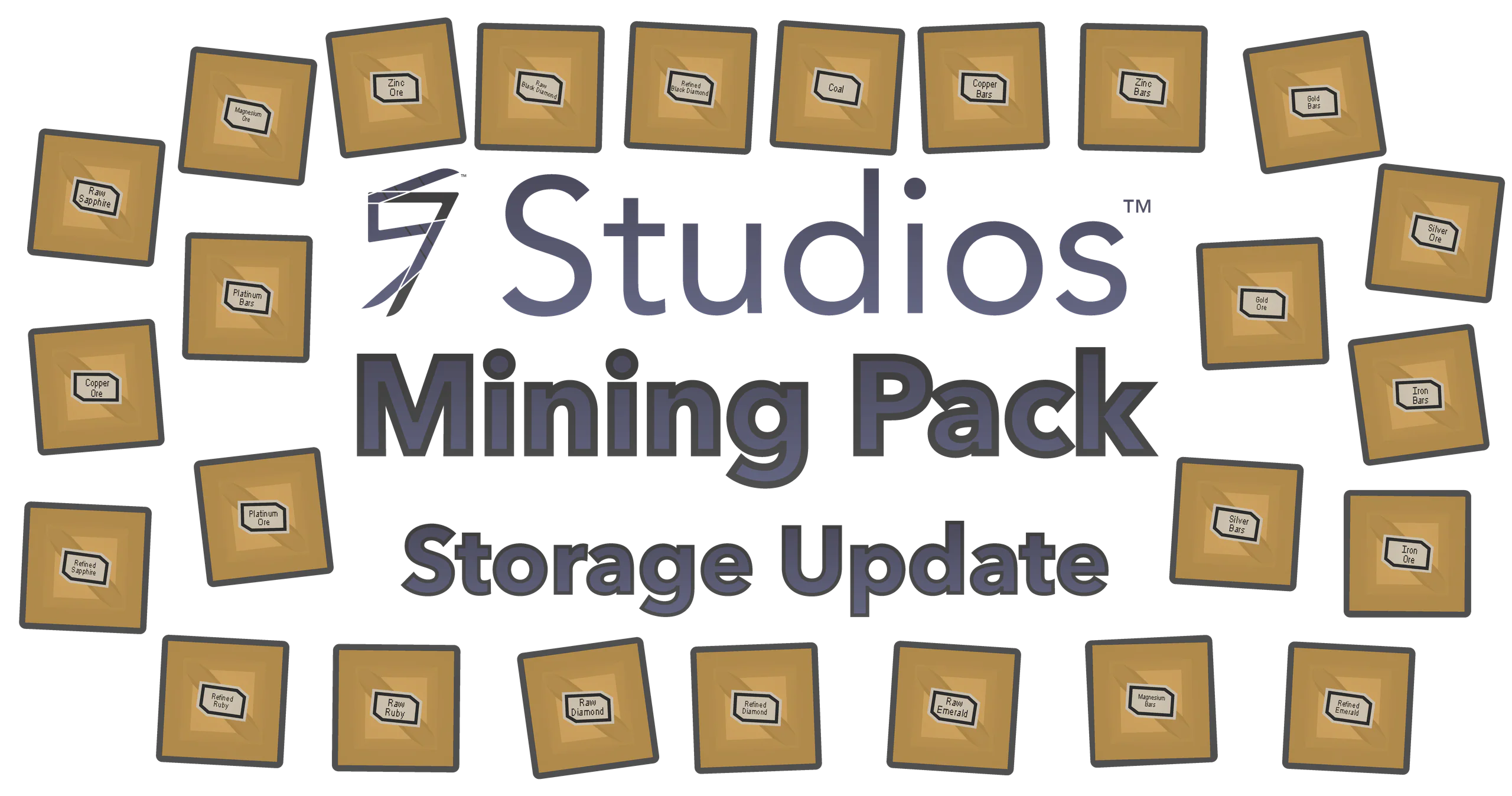 Mining Pack Storage Update banner: the crates of ores, bars and gems