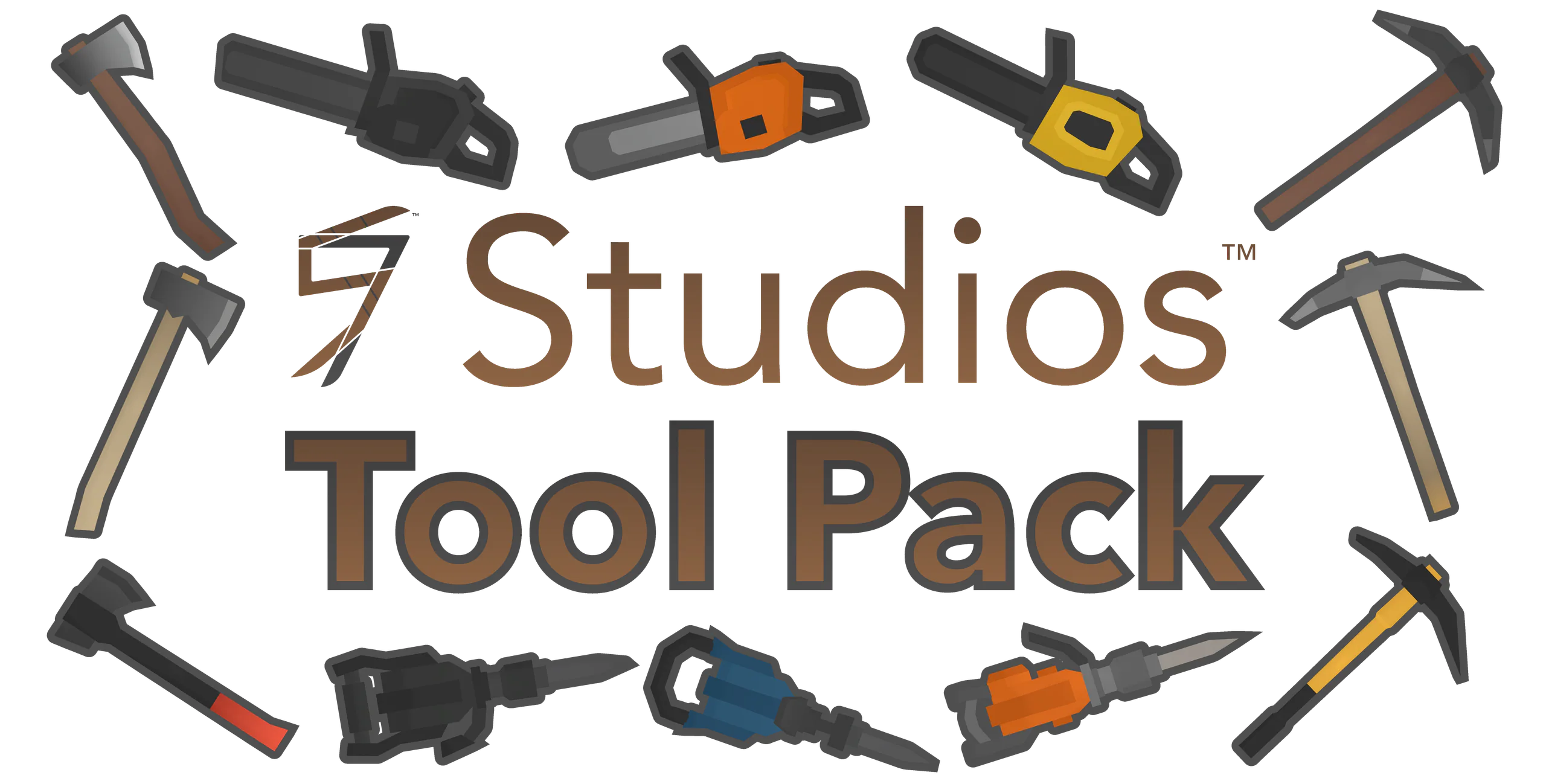 Tool Pack banner: axes, picks, jackhammers and chainsaws around the wordmark